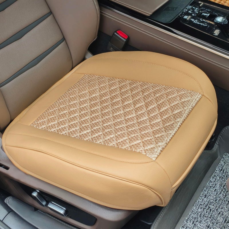 Suninbox Leather Car Seat Covers,Beige Bottom Car Seat Covers Front Seat Only,Ventilated Breathable Comfortable Car Seat Protector for Leather Seats - Image 1